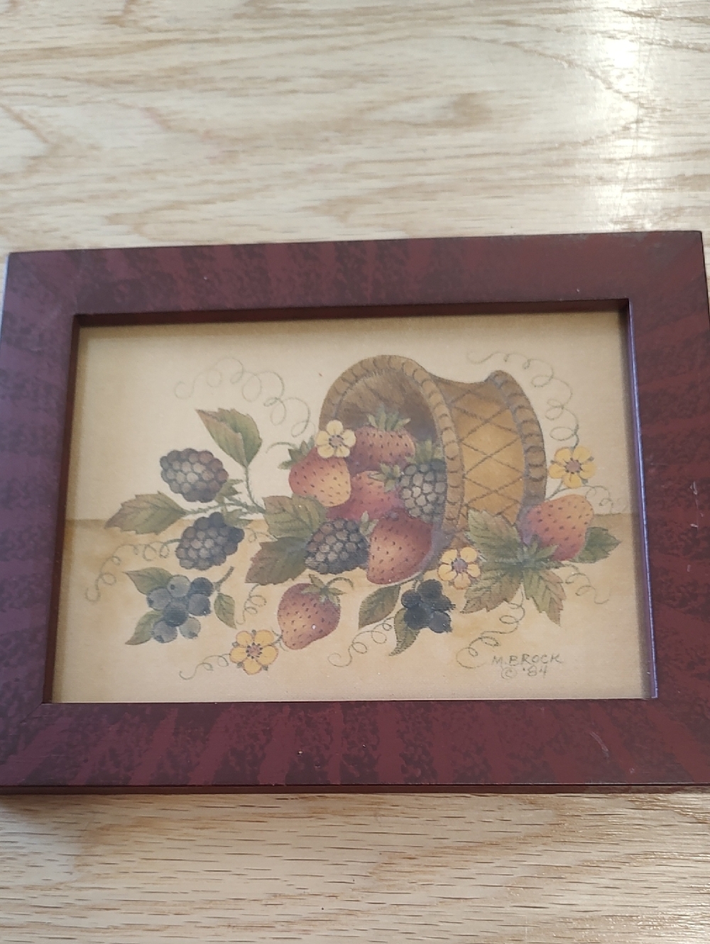 Theorem Painting Fruit Basket  On Velvet. Strawberries & Blackberries.